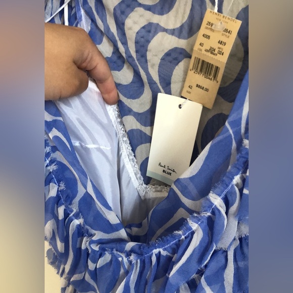 NWT Paul Smith Blue Henri Bendel Runway 100% Silk Ruffle Dress Resort Travel - Picture 5 of 9